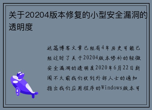 关于20204版本修复的小型安全漏洞的透明度 